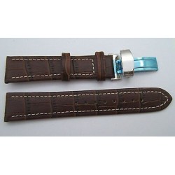 BRACELET EN CUIR MARRON DOUBLE CUIR A BOUCLE DEPLOYANTE EN ACIER TAILLE 20