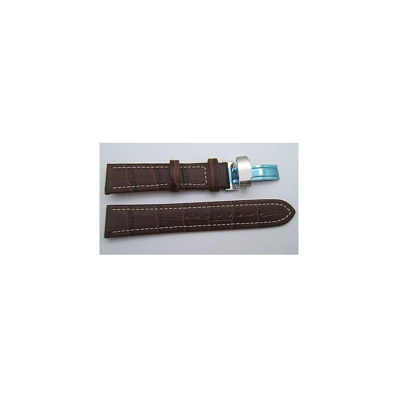 BRACELET EN CUIR MARRON DOUBLE CUIR A BOUCLE DEPLOYANTE EN ACIER TAILLE 20