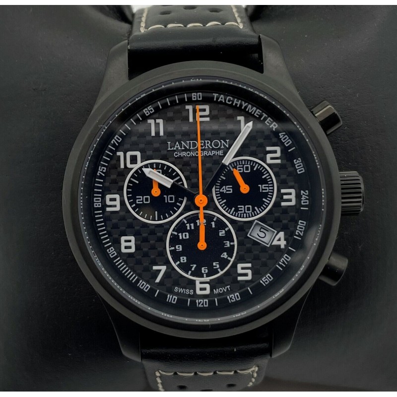 LANDERON CHRONOGRAPHE RACING BLACK PVD CADRAN CARBONE MOUVEMENT SWISS RONDA