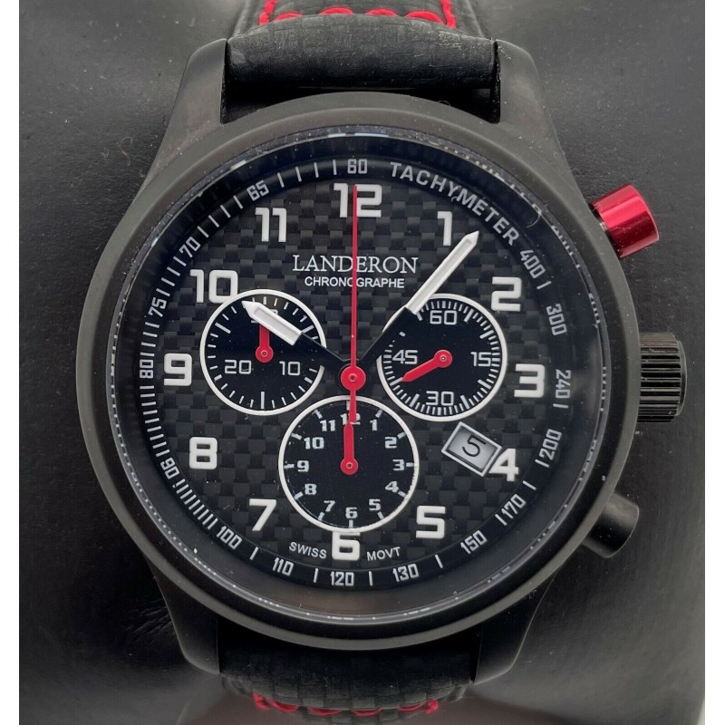 LANDERON CHRONOGRAPHE RACING BLACK PVD CADRAN CARBONE MOUVEMENT SWISS RONDA