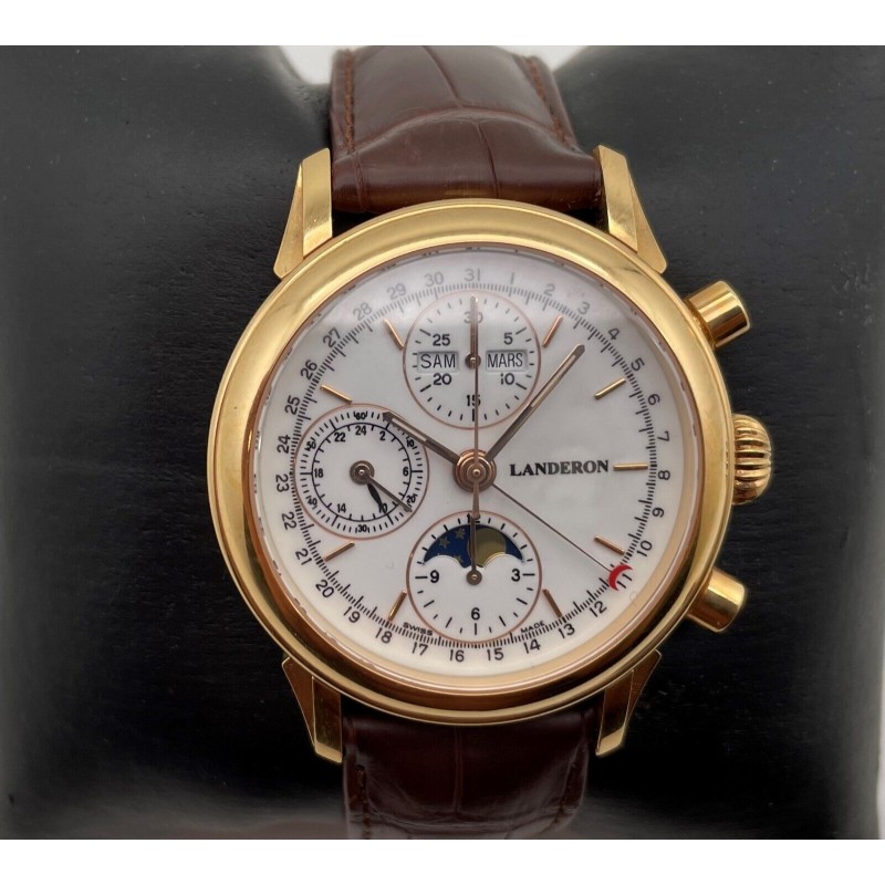 LANDERON CHRONOGRAPHE AUTOMATIC OR 18K VALJOUX 7751 TRIPLE DATES PHASE DE LUNE