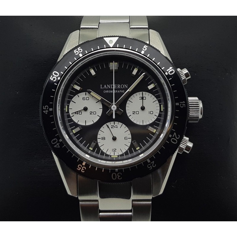 LANDERON CHRONOGRAPHE PANDA TRI-COMPAX A REMONTAGE MANUEL SAPHIR ETANCHE 10 ATM