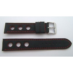 BRACELET RACING TYPE  EN GOMME NOIR COUTURES ROUGES TAILLE 20 